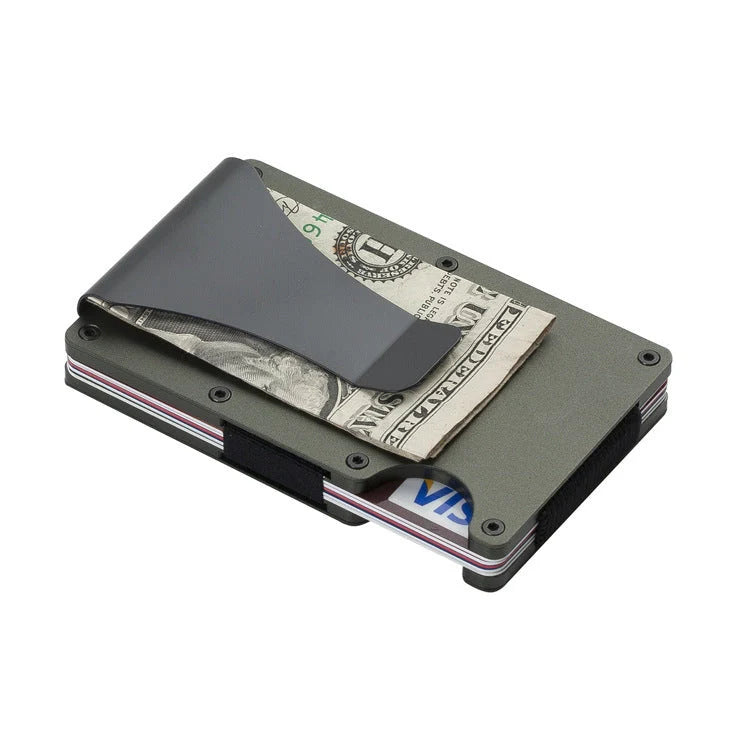 Sleek aluminum alloy bank card holder with geometric design, holds up to 12 cards