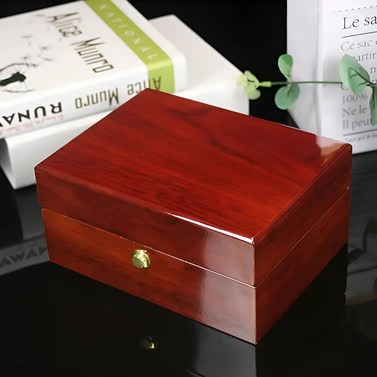 Custom brown MDF gloss paint watch and jewellery storage box with heaven-and-earth cover, 18x13.5x8.5cm