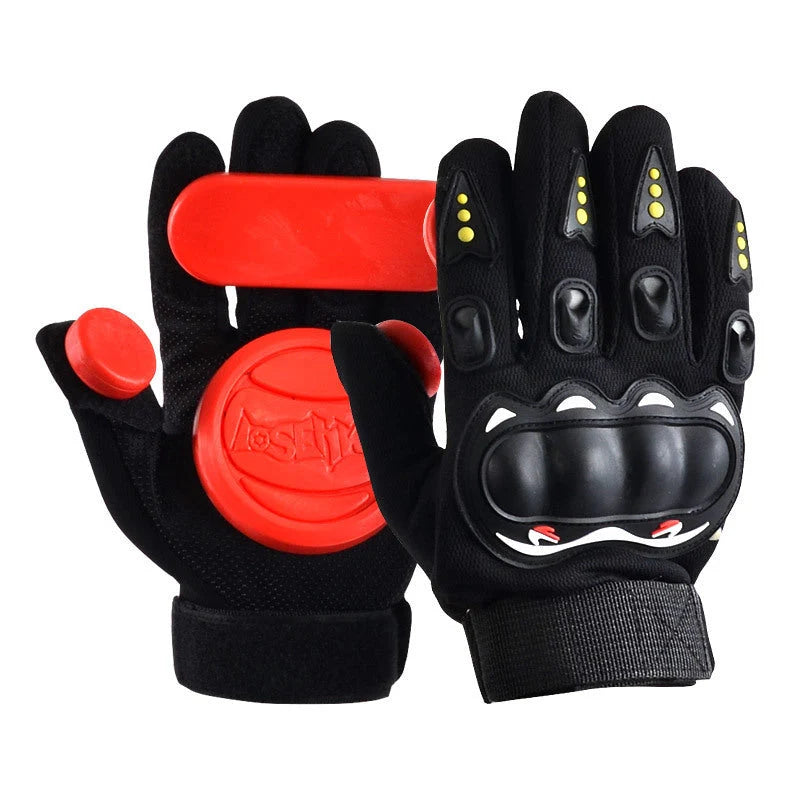 Downhill Skateboard Gloves with triple slider protection in black and red options