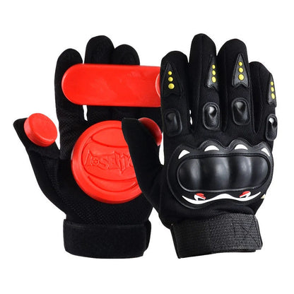 Downhill Skateboard Gloves with triple slider protection in black and red options