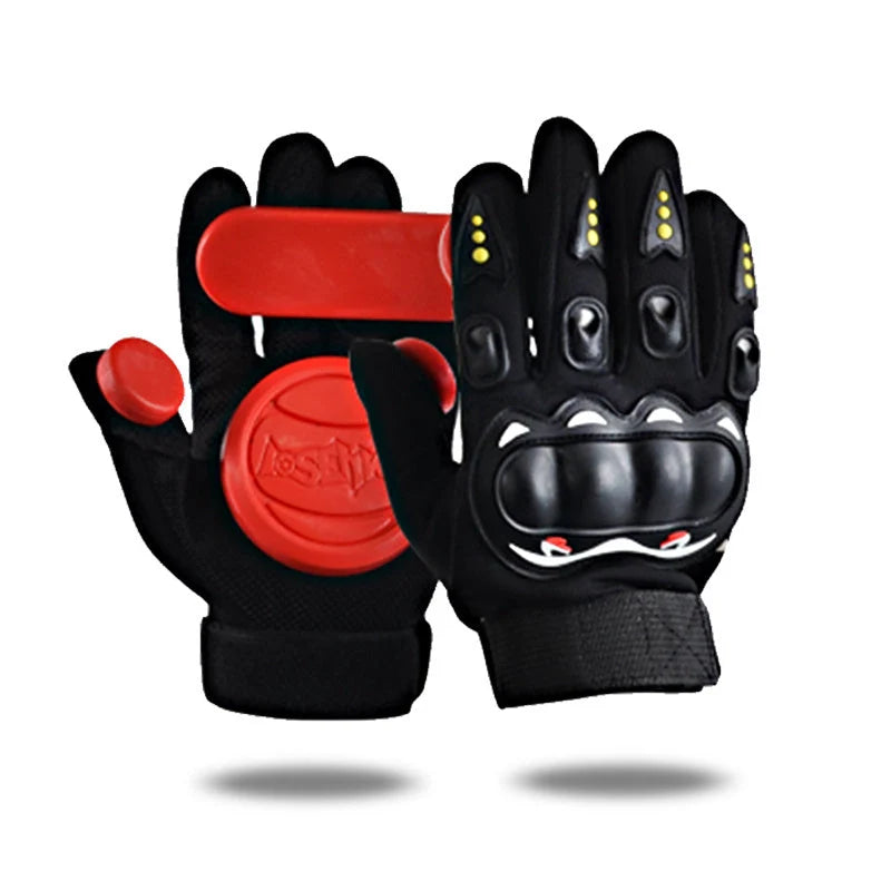 Downhill Skateboard Gloves with triple slider protection in black and red options