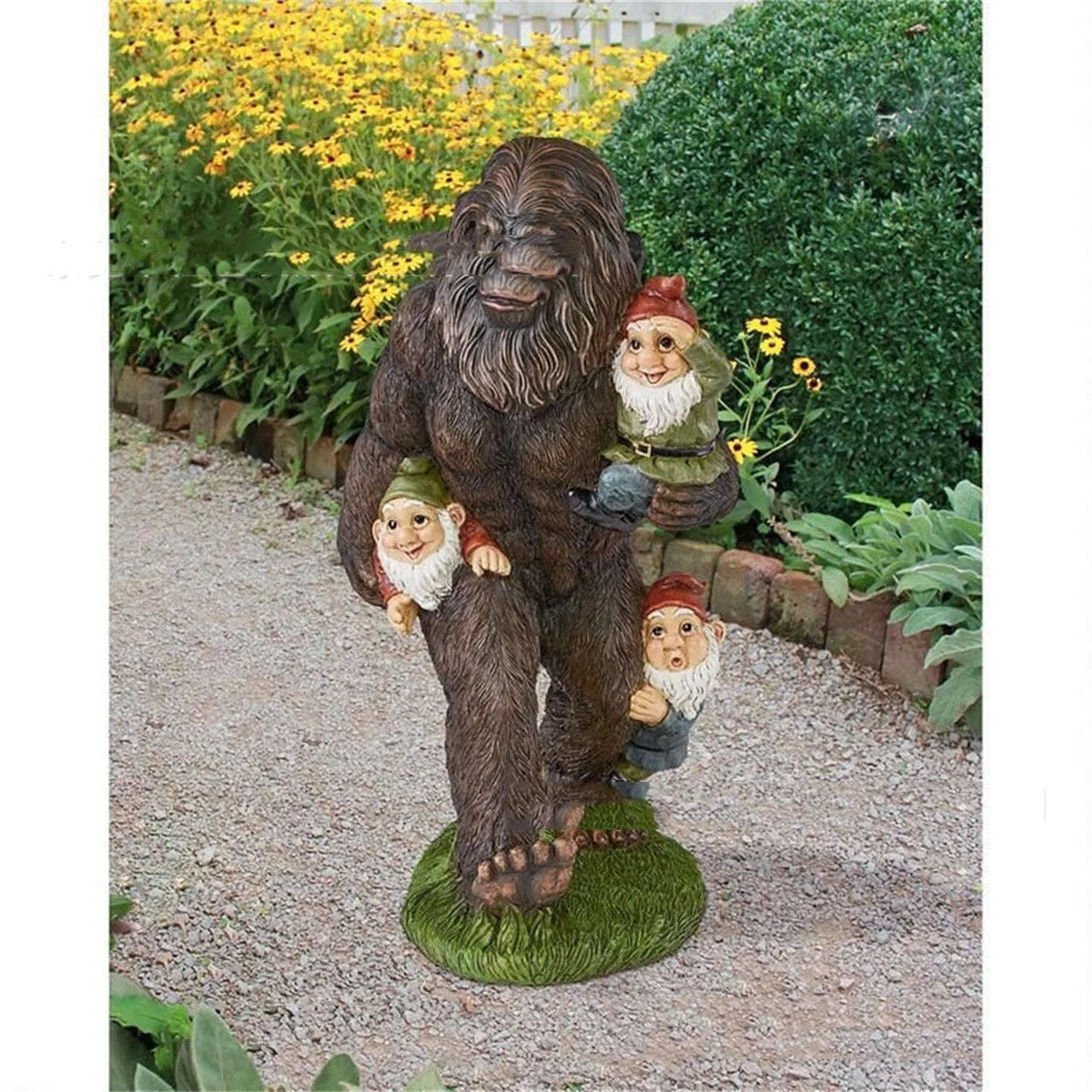 Hand-painted cartoon orangutan and dwarf resin garden statue