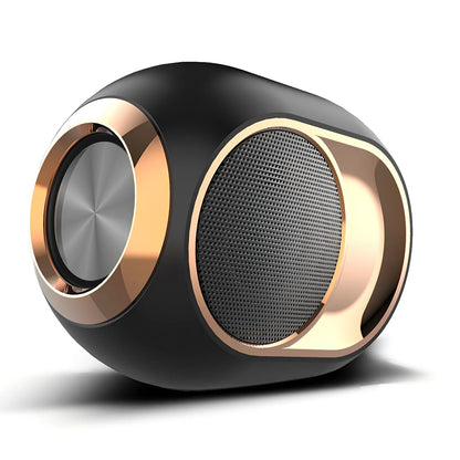 X6 Bluetooth speaker in black with 5W subwoofer, USB port, and 1200mAh battery for wireless audio