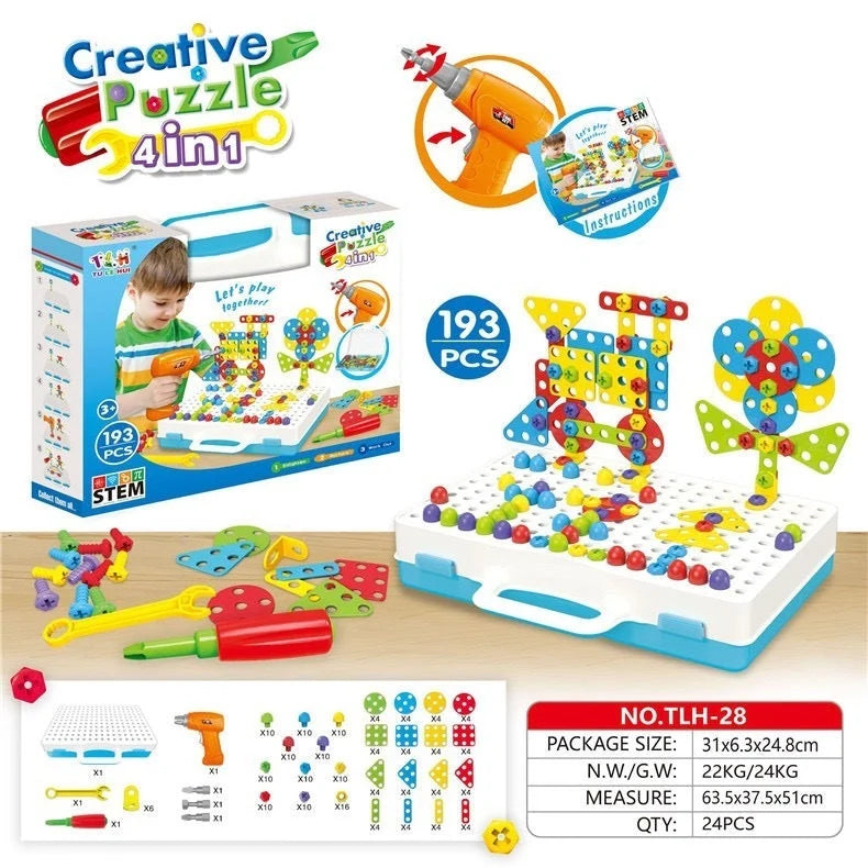 Creative Building Kits Educational Blocks Sets with safe plastic power drill for children