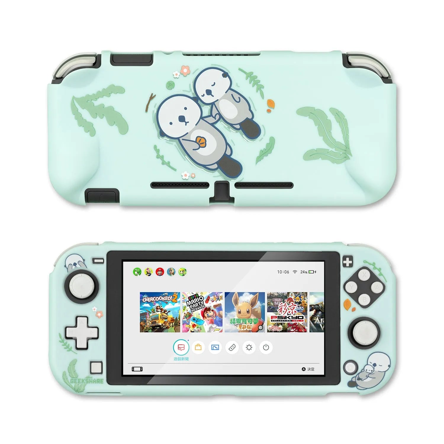 Nintendo Switch Lite silicone protective case with hard PC back grip housing.