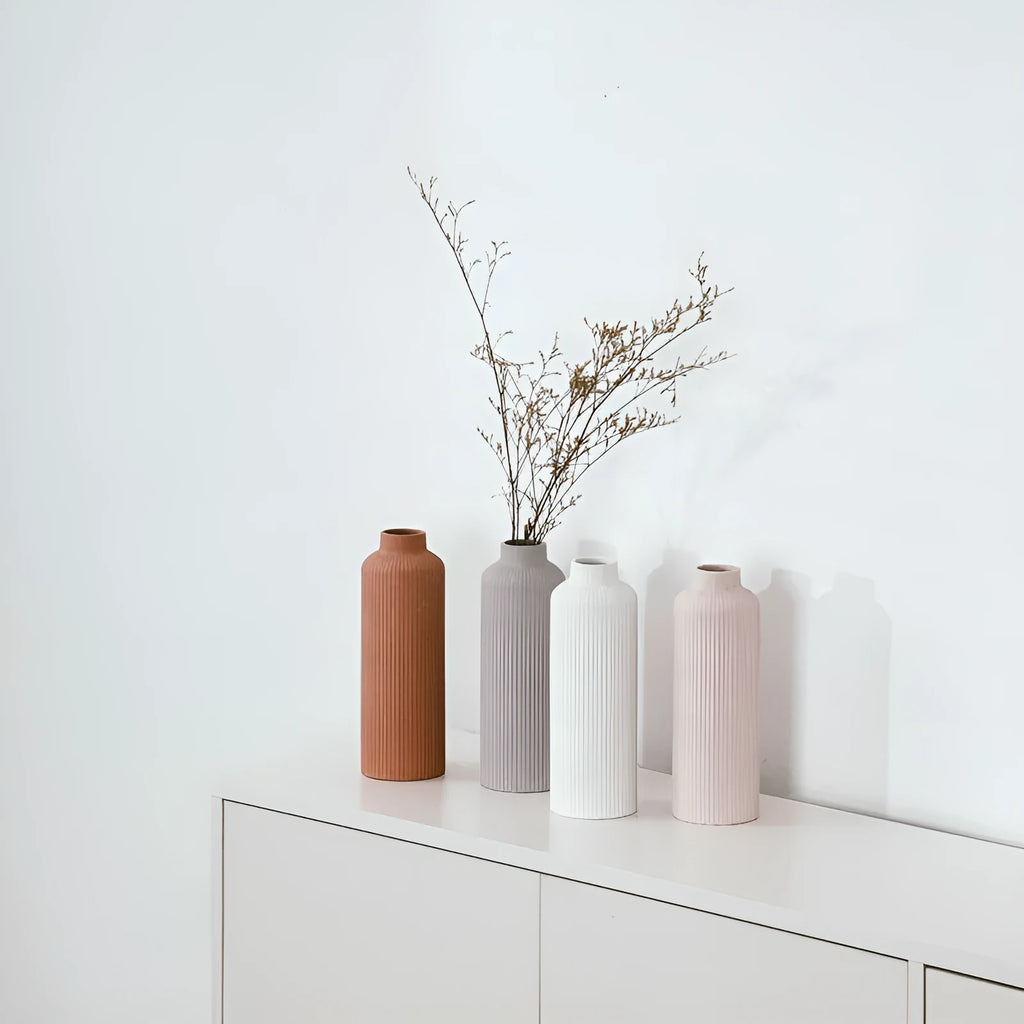 Grey ceramic vase 8x8x22.7cm European style home decor on a wooden table