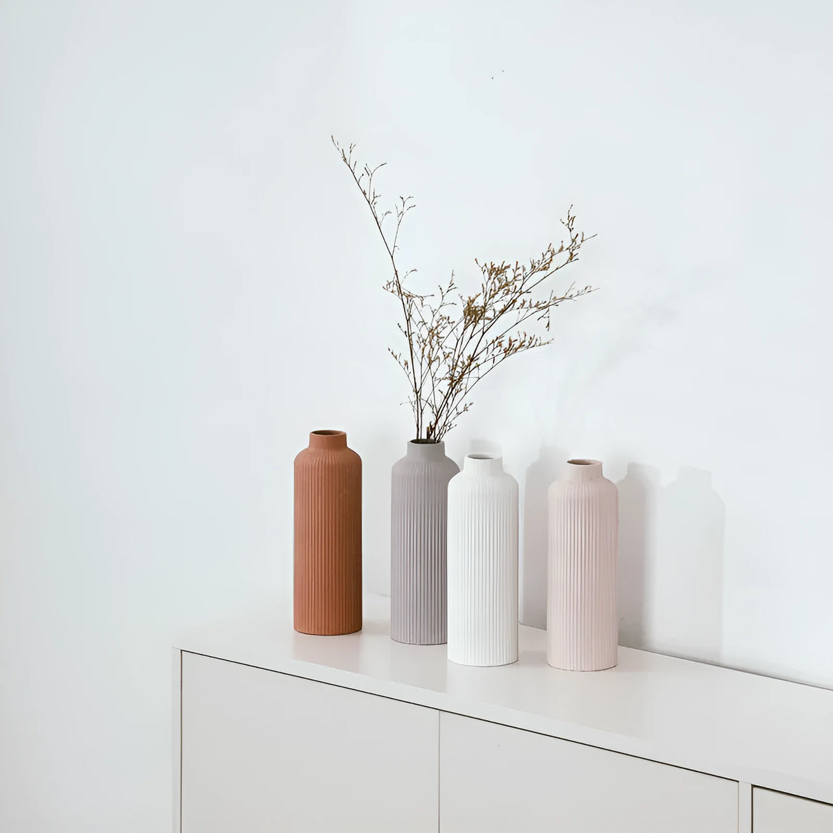 Grey ceramic vase 8x8x22.7cm European style home decor on a wooden table