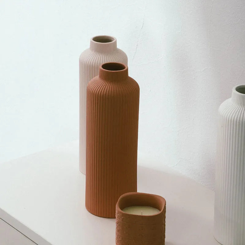 Grey ceramic vase 8x8x22.7cm European style home decor on a wooden table
