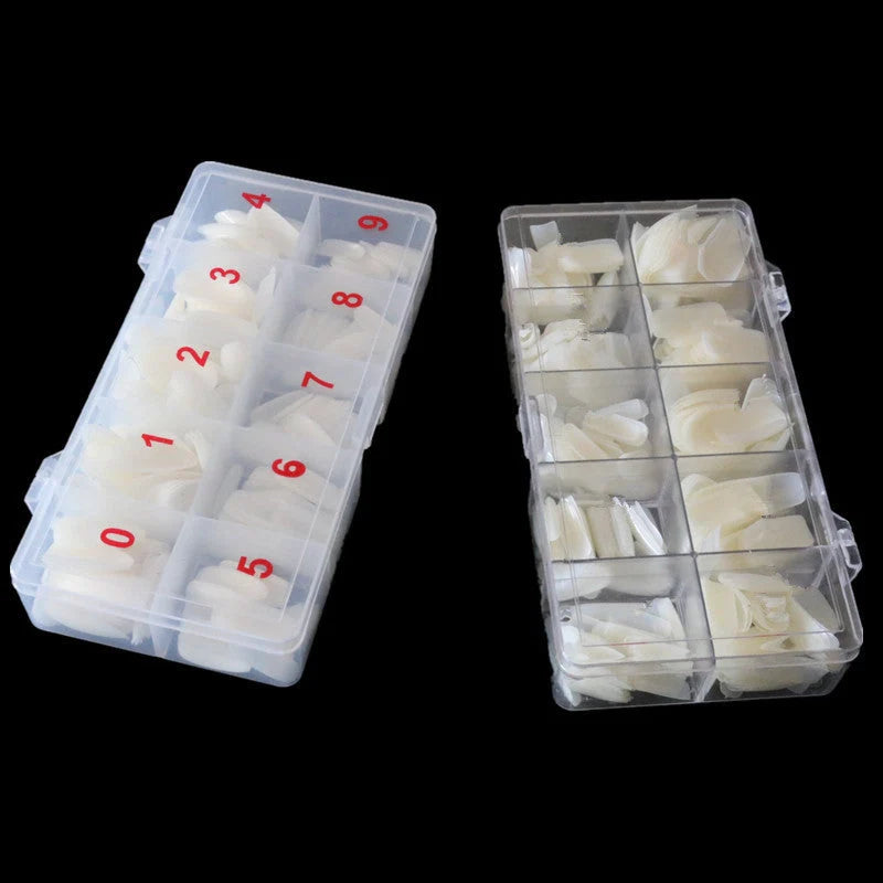 500 Piece Nail Art Box with transparent and natural armor pieces for custom designs