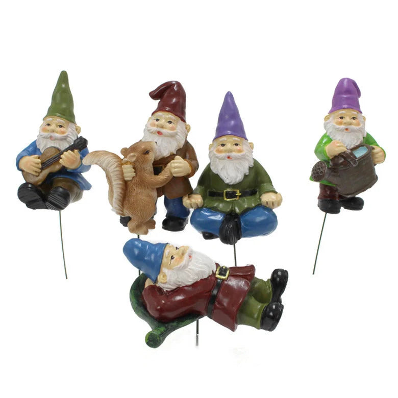 Dwarf garden gnome plug-in ornament for outdoor decoration