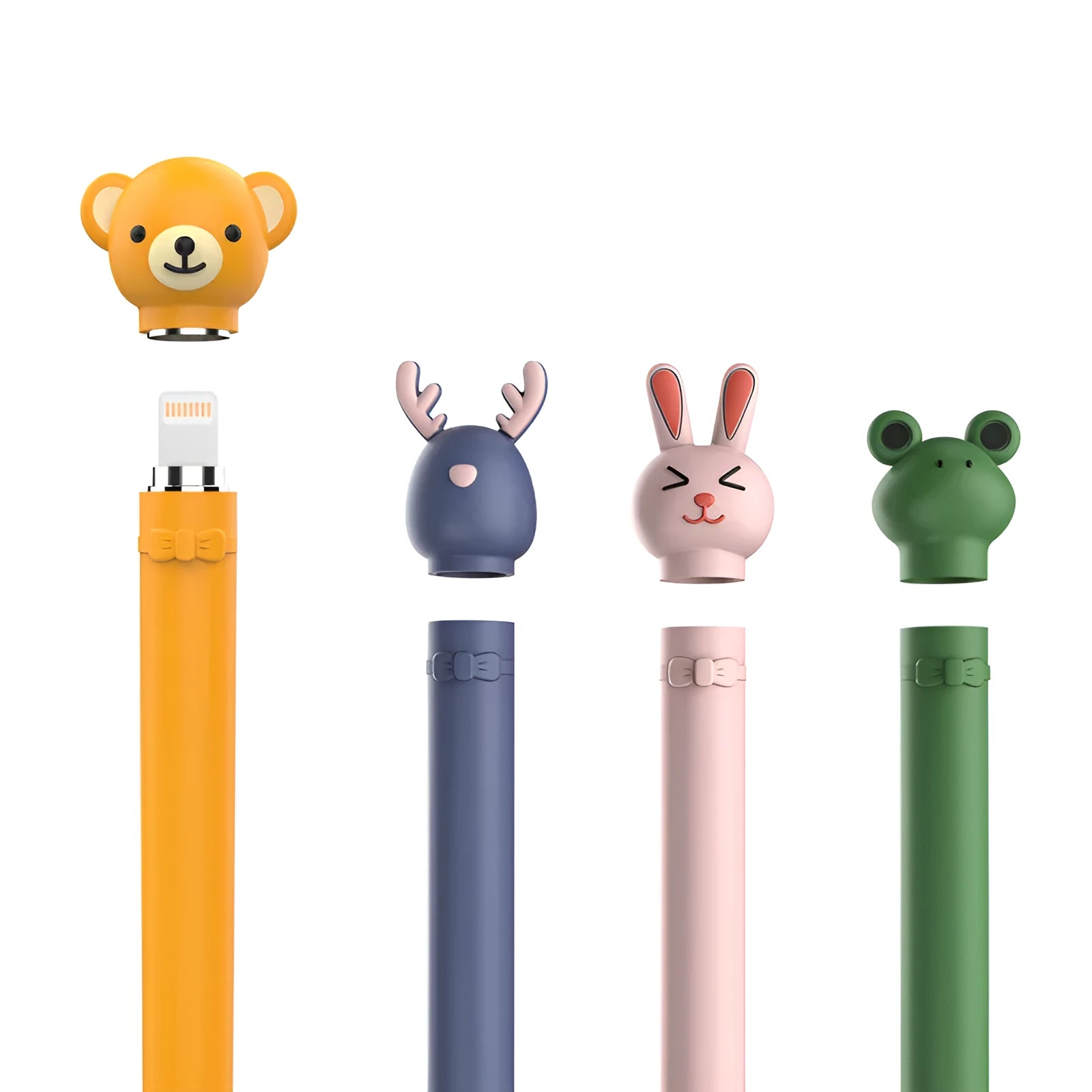 Apple Pencil inside a silicone protective case with cartoon rabbit design