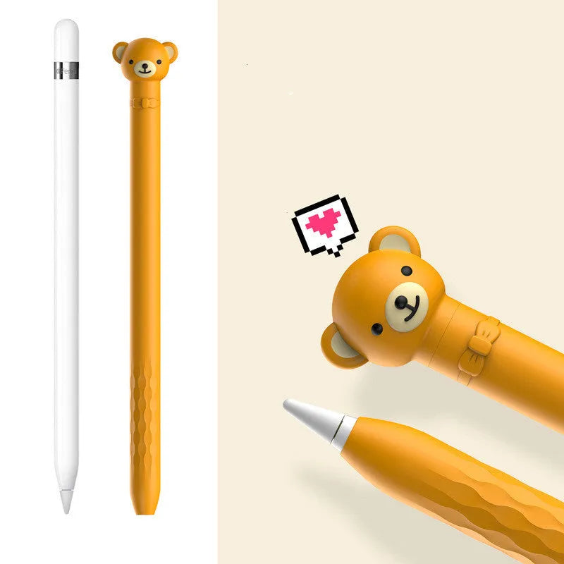 Apple Pencil inside a silicone protective case with cartoon rabbit design