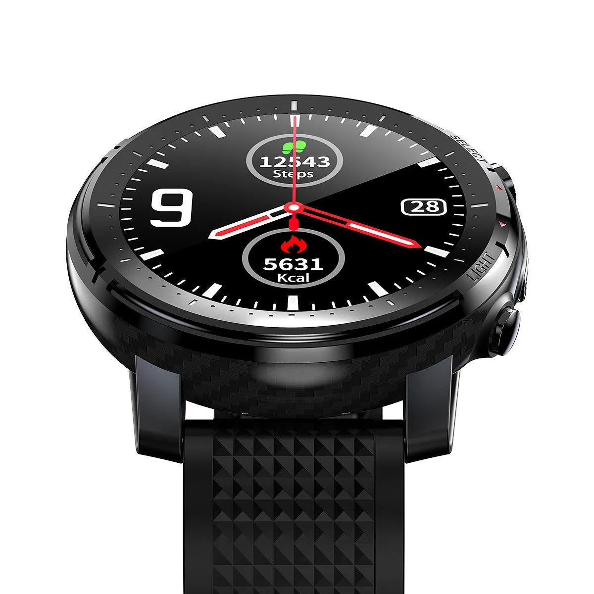 IP68 waterproof Android smart watch for men with 1.3-inch circular touchscreen and black silicone wrist strap