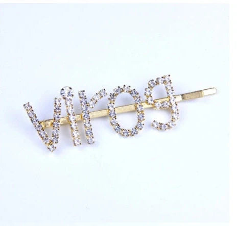 Golden electroplated constellation word clip hairpin showing zodiac design on 3.5cm metal surface