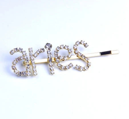 Golden electroplated constellation word clip hairpin showing zodiac design on 3.5cm metal surface