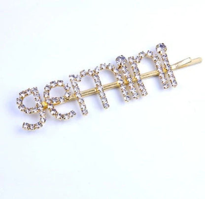 Golden electroplated constellation word clip hairpin showing zodiac design on 3.5cm metal surface