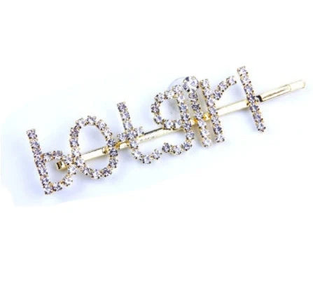 Golden electroplated constellation word clip hairpin showing zodiac design on 3.5cm metal surface