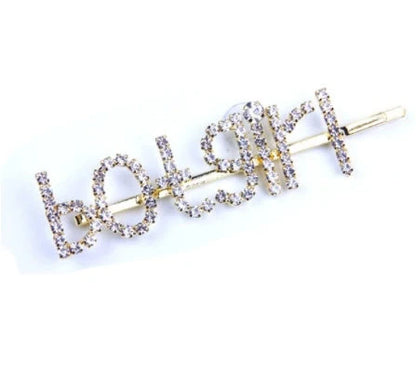 Golden electroplated constellation word clip hairpin showing zodiac design on 3.5cm metal surface