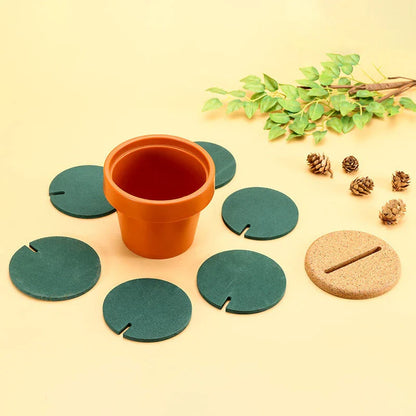 Green cactus-shaped coaster mat set with flowerpot holder for table protection and decoration