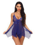 Woman wearing black lace babydoll lingerie with spandex stretch, available in multiple colours and sizes