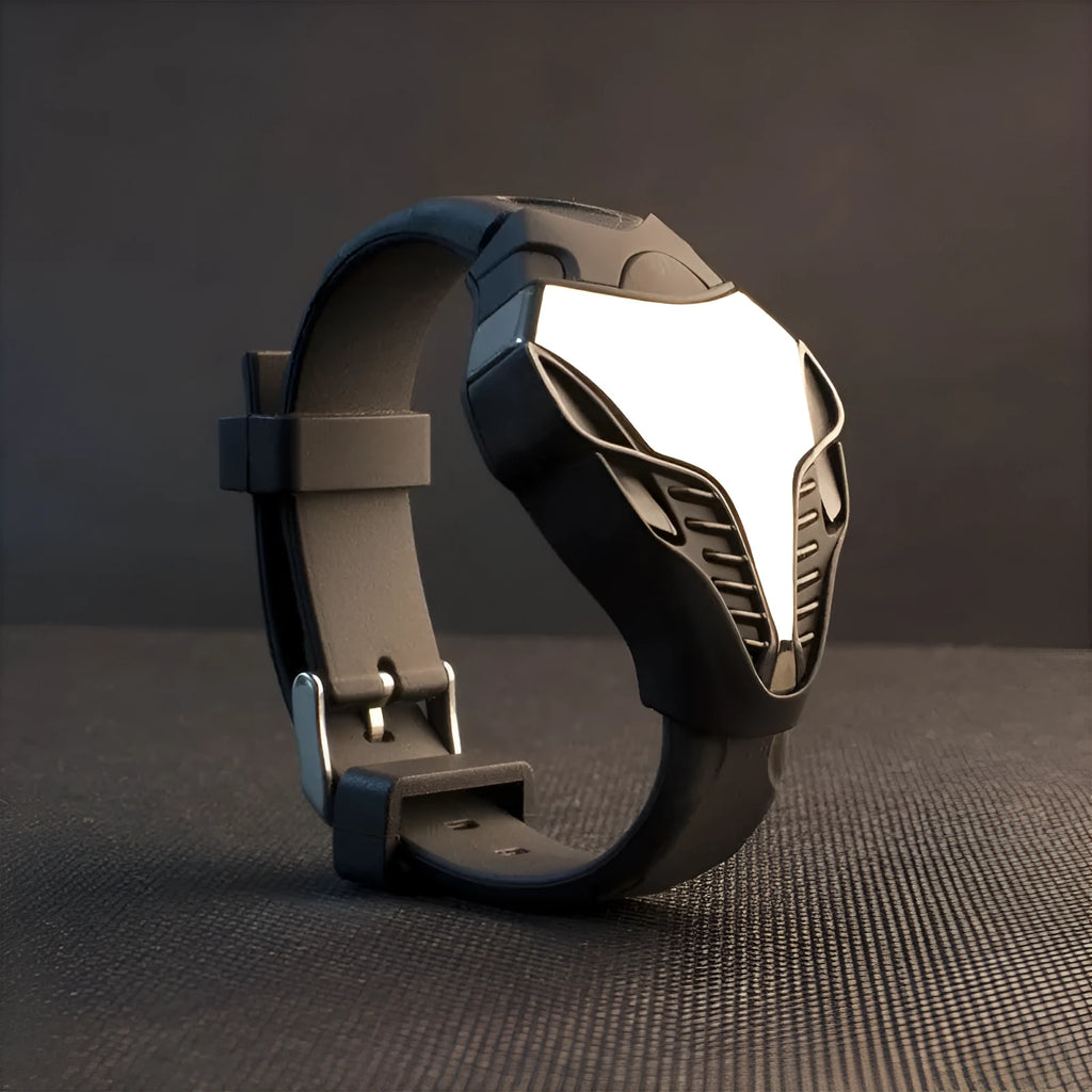 Silicone LED digital watch with black strap, digital display, and sporty design