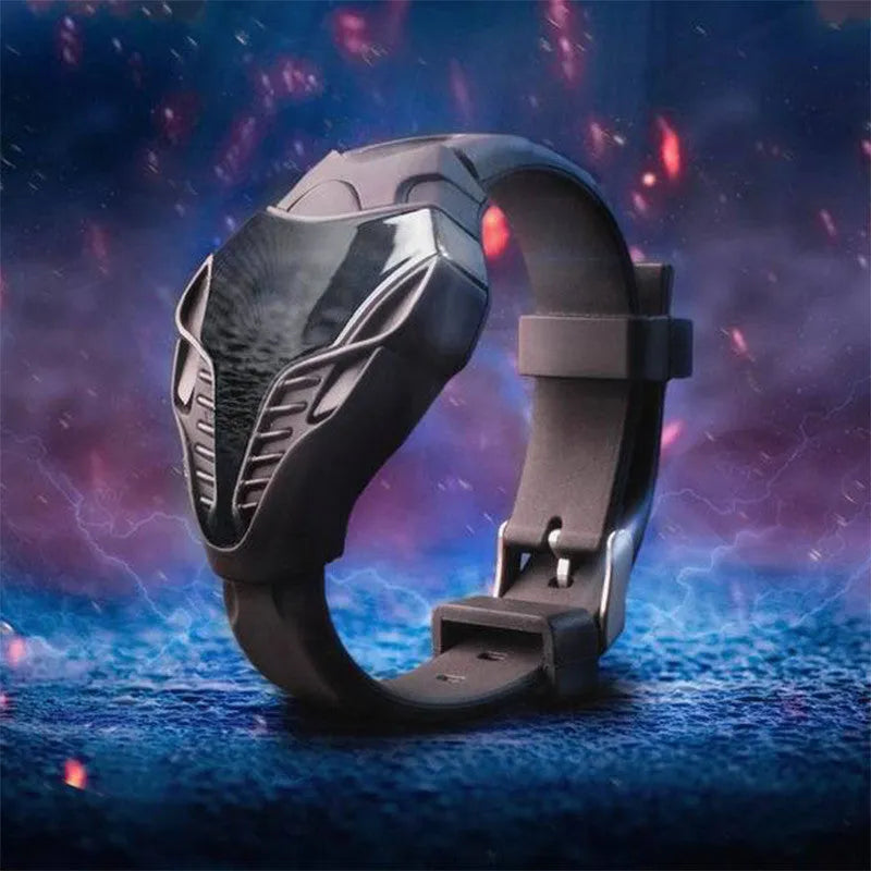 Silicone LED digital watch with black strap, digital display, and sporty design