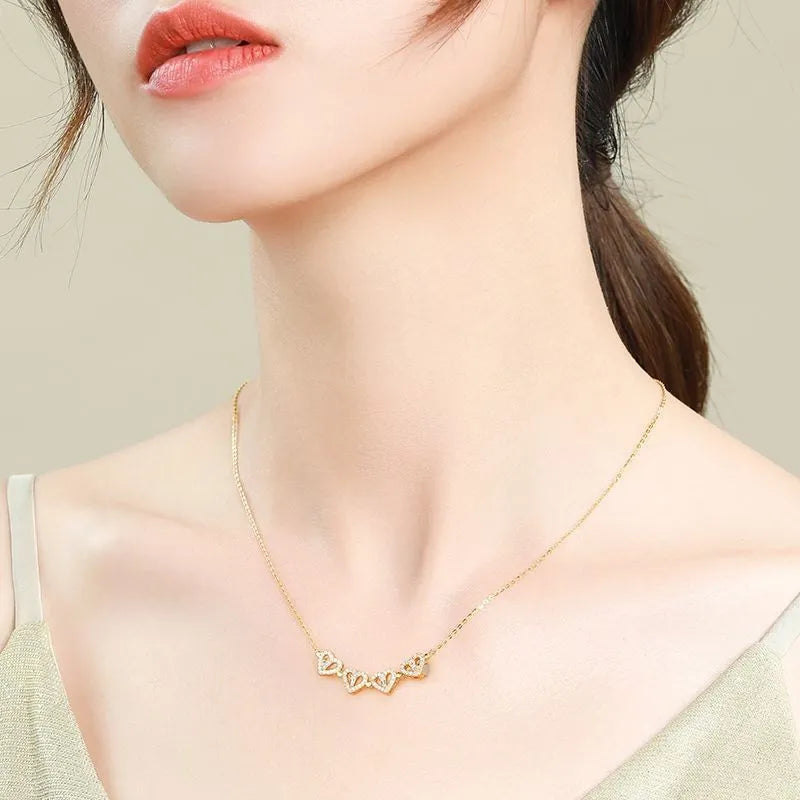 Four-leaf clover double-wear necklace for women, copper with heart pendant and cross chain, fade-resistant 18k gold finish