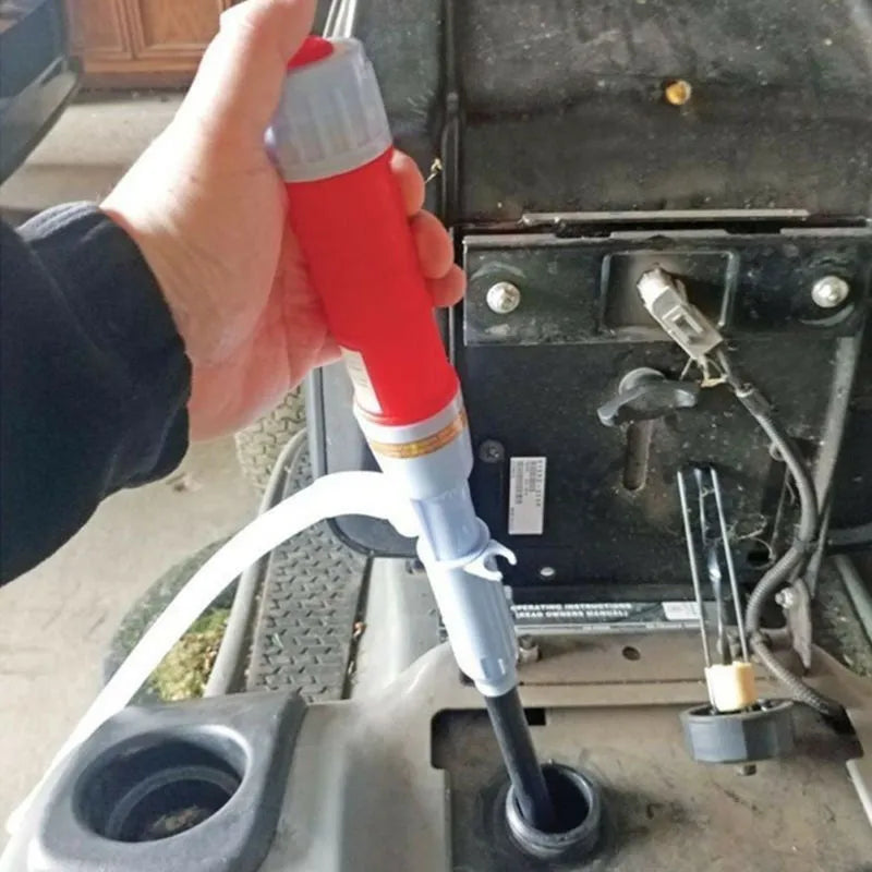 Blue manual hand siphon pump for fuel and oil transfer with PP construction.