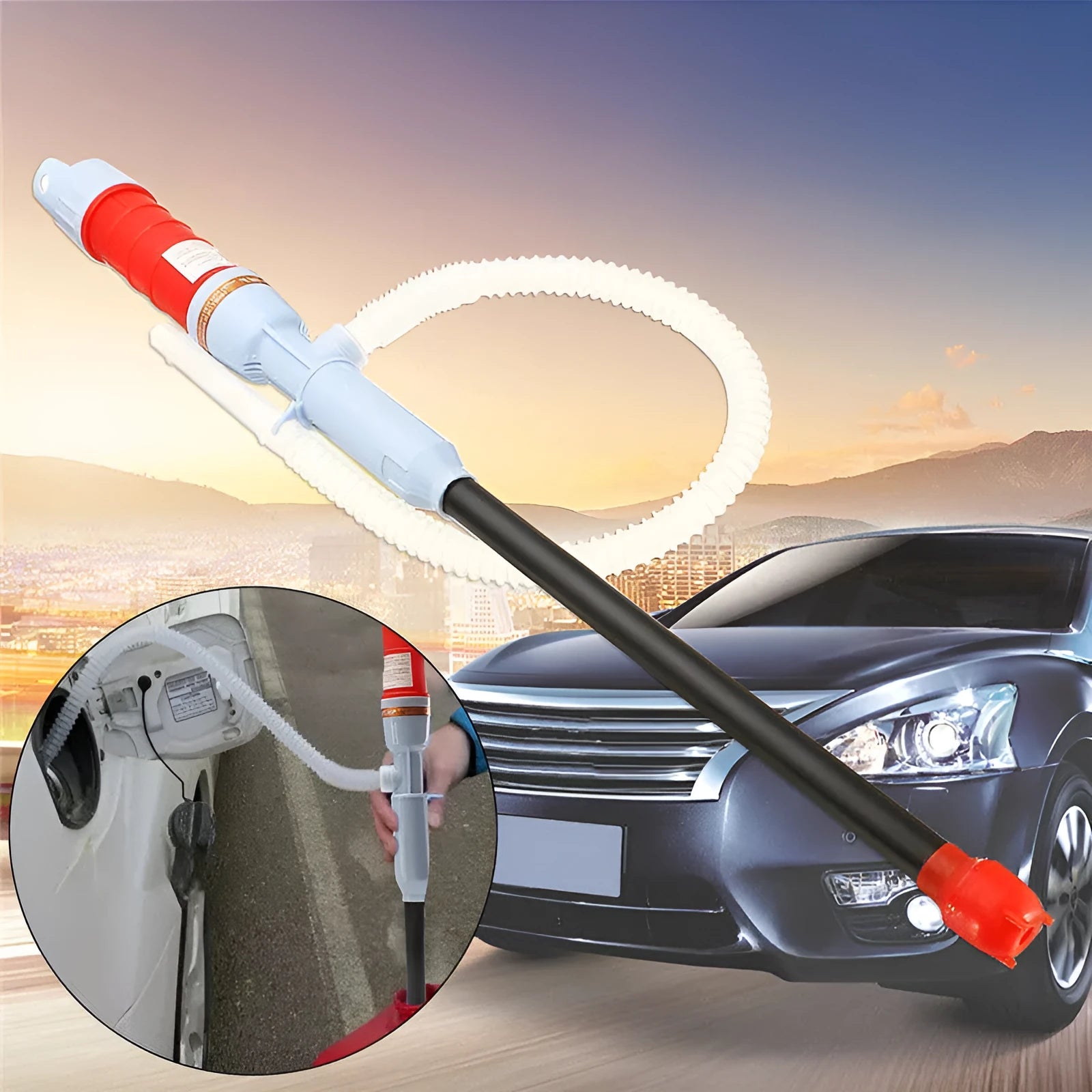 Blue manual hand siphon pump for fuel and oil transfer with PP construction.