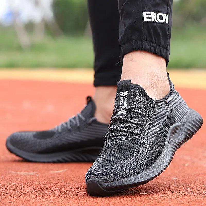Flying WaveKnit Safety Sneaker low cut breathable flying woven upper steel toe cap black side view