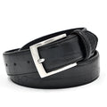 Men's fashion waist belt in imitation leather with alloy rectangular pin buckle, car suture detail, black colour