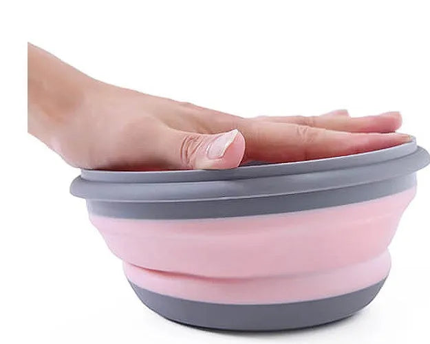 Folding pet bowl in green, size L, made of PP and TPR, measuring 19x15x12cm, with three-piece foldable design