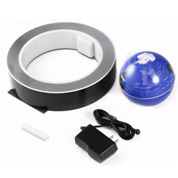 Round LED World Map Floating Globe hovering above base with magnetic levitation