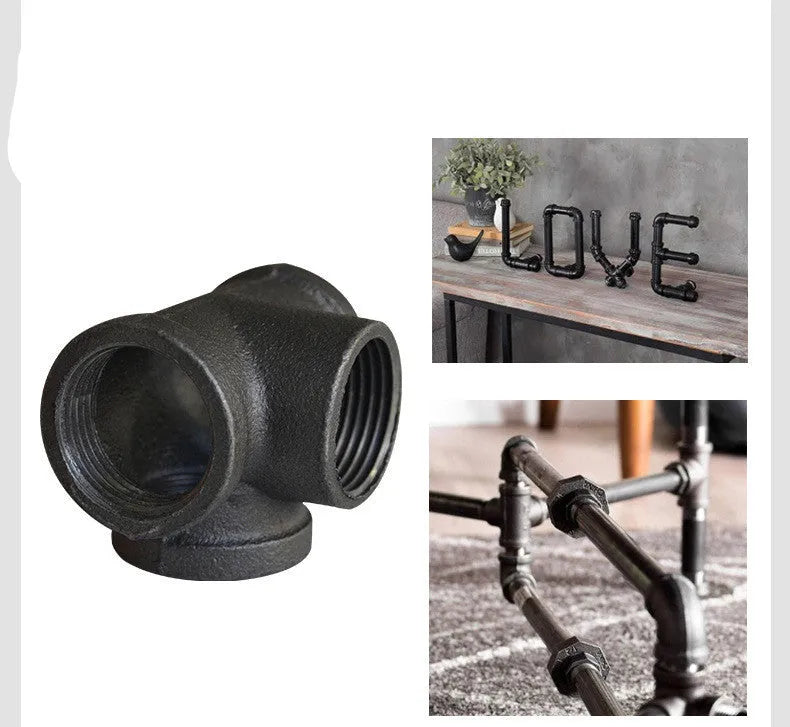 Galvanised steel four-way corner pipe fitting for DN15, DN20, DN25 pipes