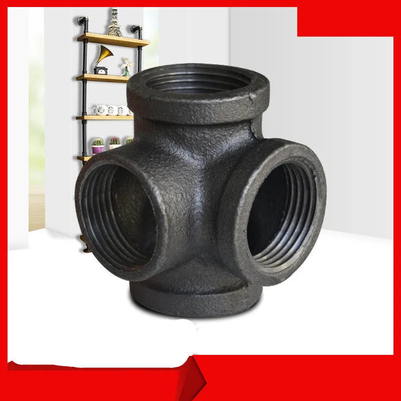 Galvanised steel four-way corner pipe fitting for DN15, DN20, DN25 pipes