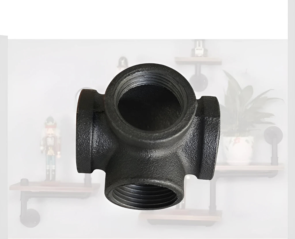 Galvanised steel four-way corner pipe fitting for DN15, DN20, DN25 pipes