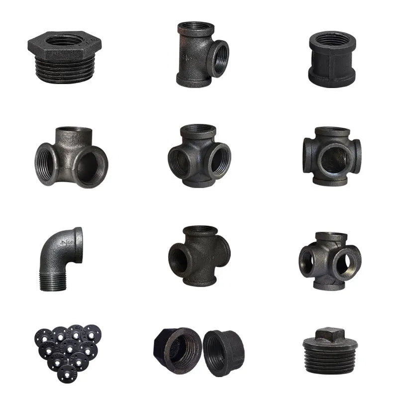 Galvanised steel four-way corner pipe fitting for DN15, DN20, DN25 pipes