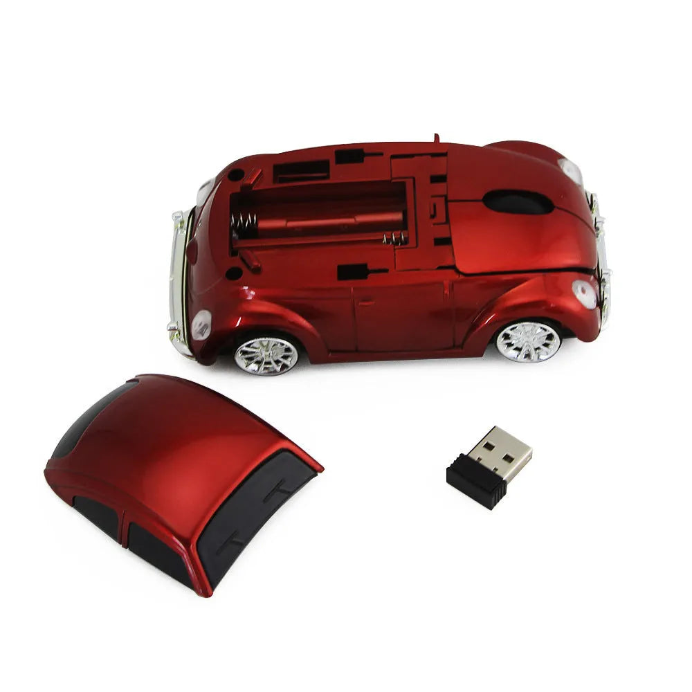 2.4g wireless optical mouse with beetle car design in black blue red or yellow colour