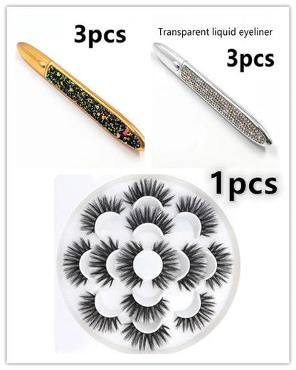 Multicolour self-adhesive false eyelashes with eyeliner for easy application