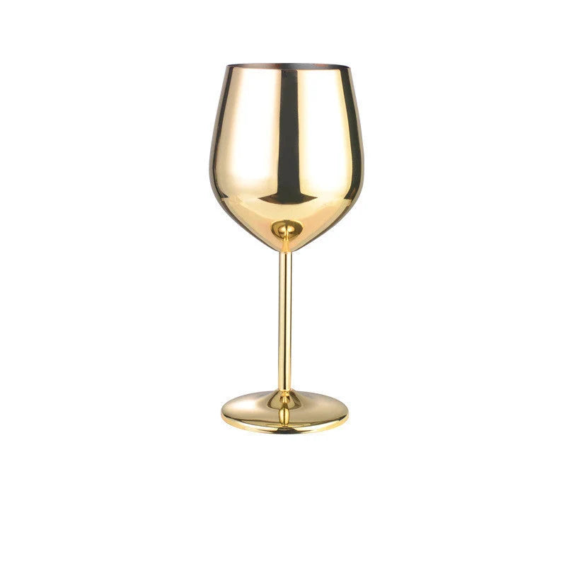 Stainless steel wine glass with golden finish and 520ml capacity