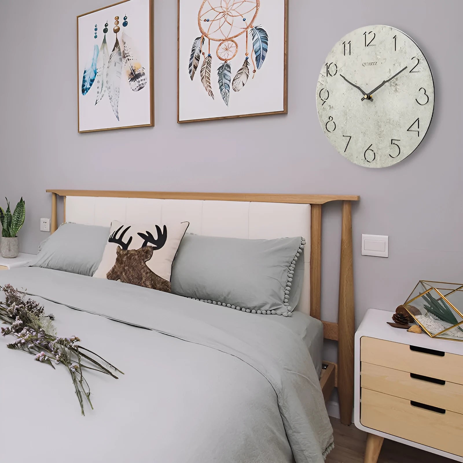 Grey European style wall clock for modern living room decoration