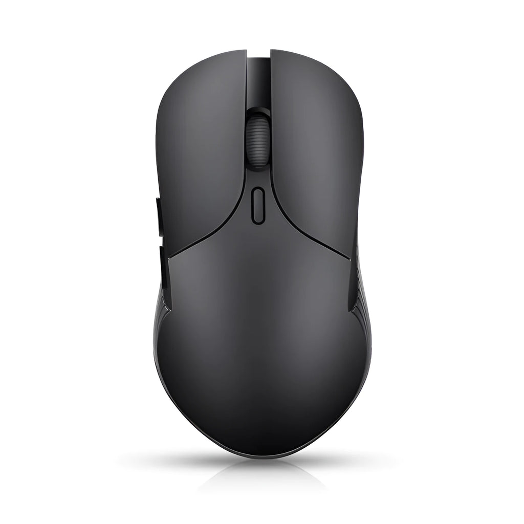 Blue Smart Voice Mouse with translation function on a desk next to a laptop.