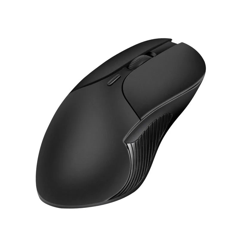 Blue Smart Voice Mouse with translation function on a desk next to a laptop.