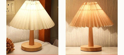 Versatile bedside lamp with dimmable LED light, bamboo base, and pleated fabric shade for New Zealand homes