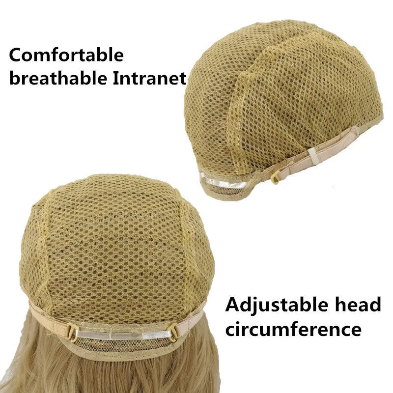 Three-colour gradient mid-section women's wig set in Linen Grey with oblique bangs on a white background