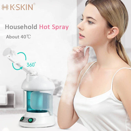 Advanced facial steamer with large water tank, rotating nozzle, and ionic steam technology for a rejuvenating at-home spa experience