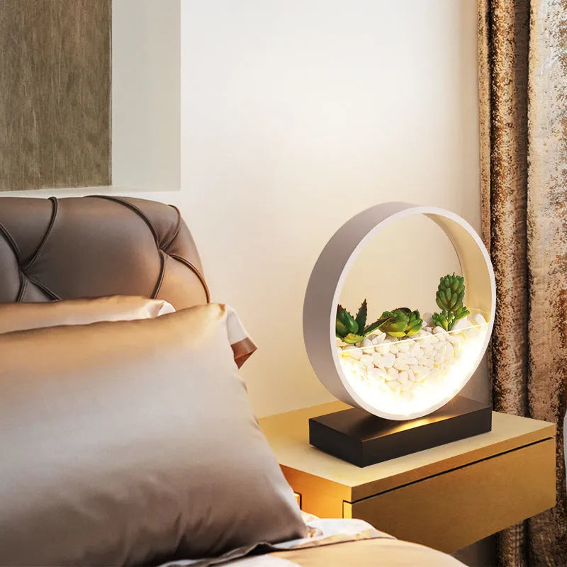 Black table lamp with metal lamp holder for bedside decor and plant lighting