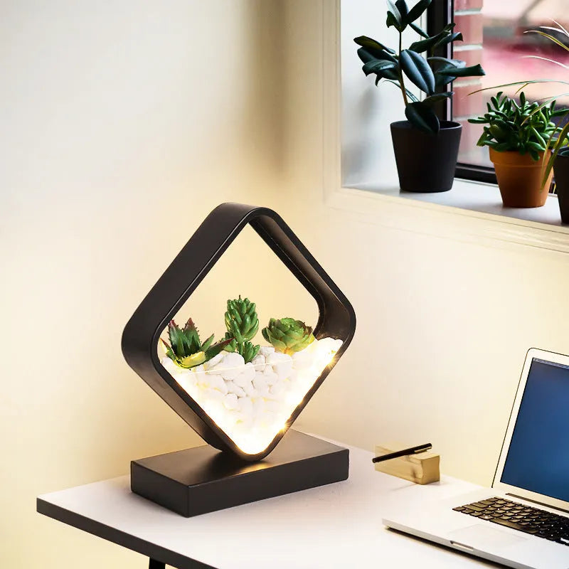 Black table lamp with metal lamp holder for bedside decor and plant lighting
