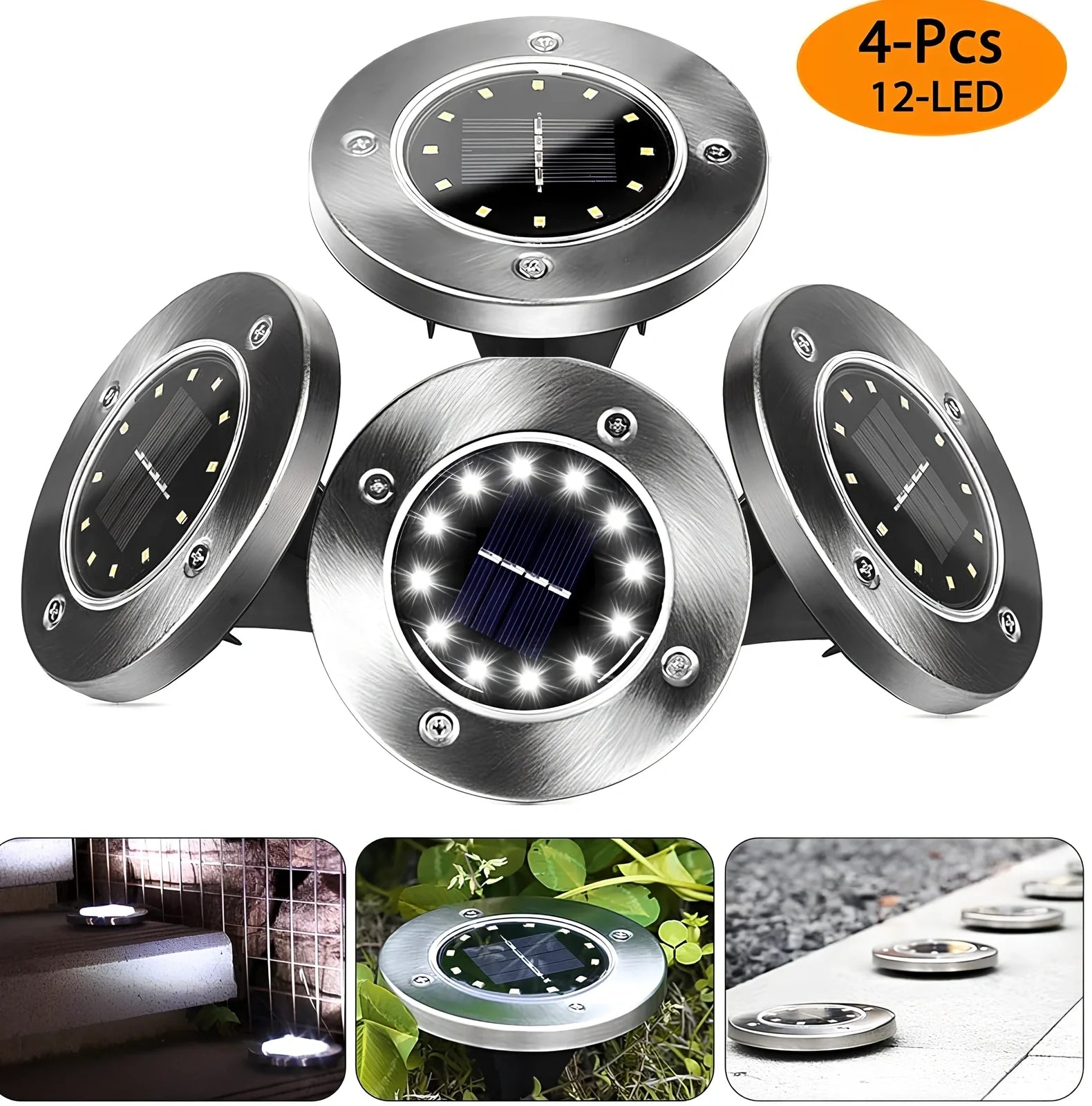 8LED waterproof solar garden light staked in lawn with warm glow, IP65 rated for rain resistance