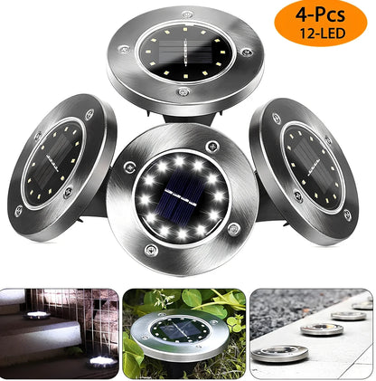 8LED waterproof solar garden light staked in lawn with warm glow, IP65 rated for rain resistance